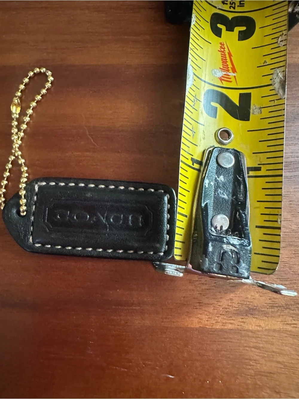 Coach Black Leather Key Tag with Gold Ball Chain